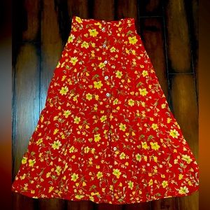Vintage casual corners medium red floral maxi skirt
